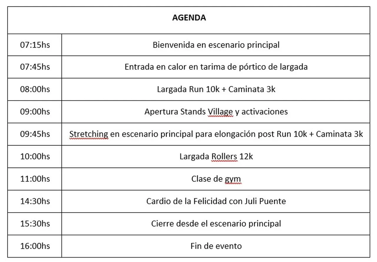Los horarios del evento