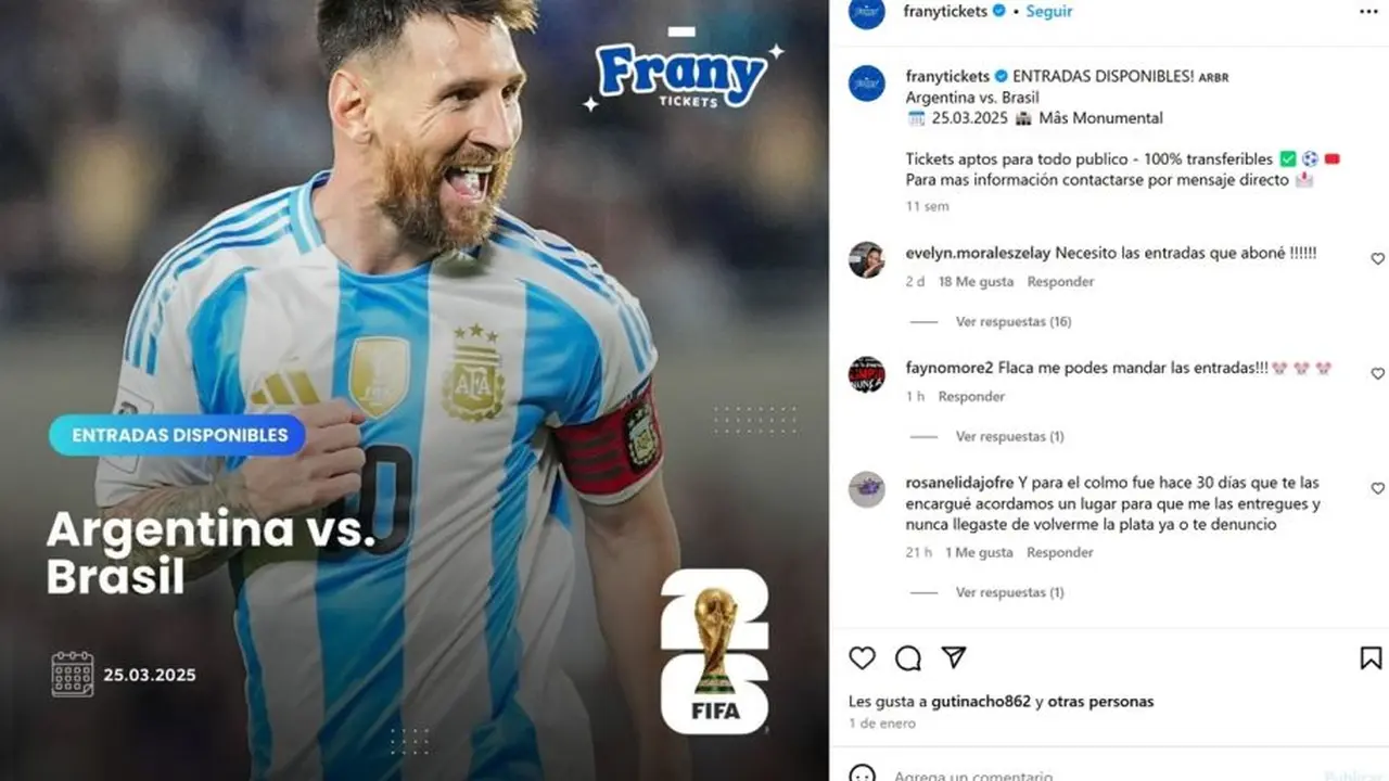 La cuenta de Instagram donde la influencer vendía entradas para Argentina-Brasil