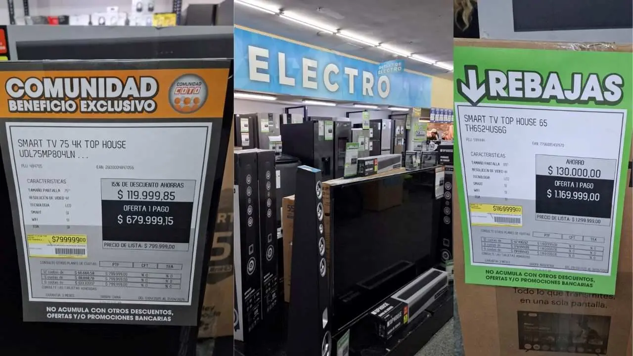 En el outlet de Coto se venden televisores muy baratos y en cuotas sin interés