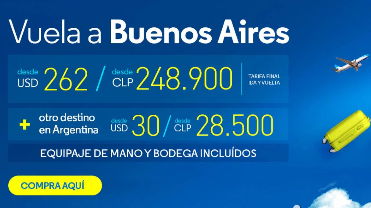 Aerolíneas Argentinas y sus tarifas especiales para vuelos desde Chile