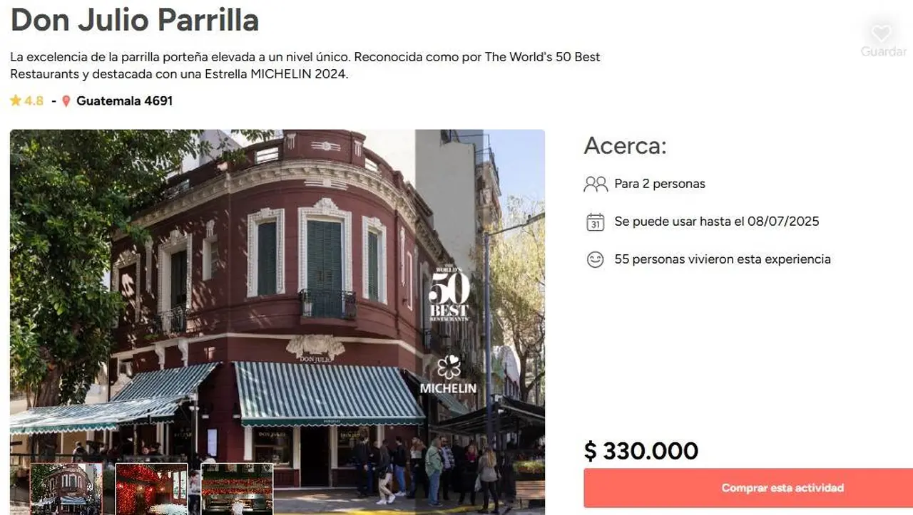 Es posible regalar la 'experiencia' de comer en Don Julio, la parrilla más premiada de Argentina