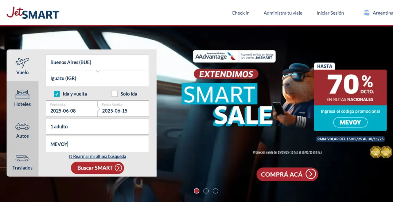 El código promocional deberá quedar aplicado de esta manera para luego iniciar la búsqueda.