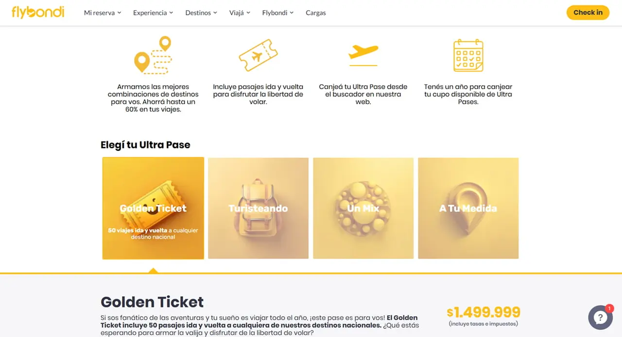 Flybondi ofrece 'Ultrapases' con precios que van desde los hasta $1.499.000.