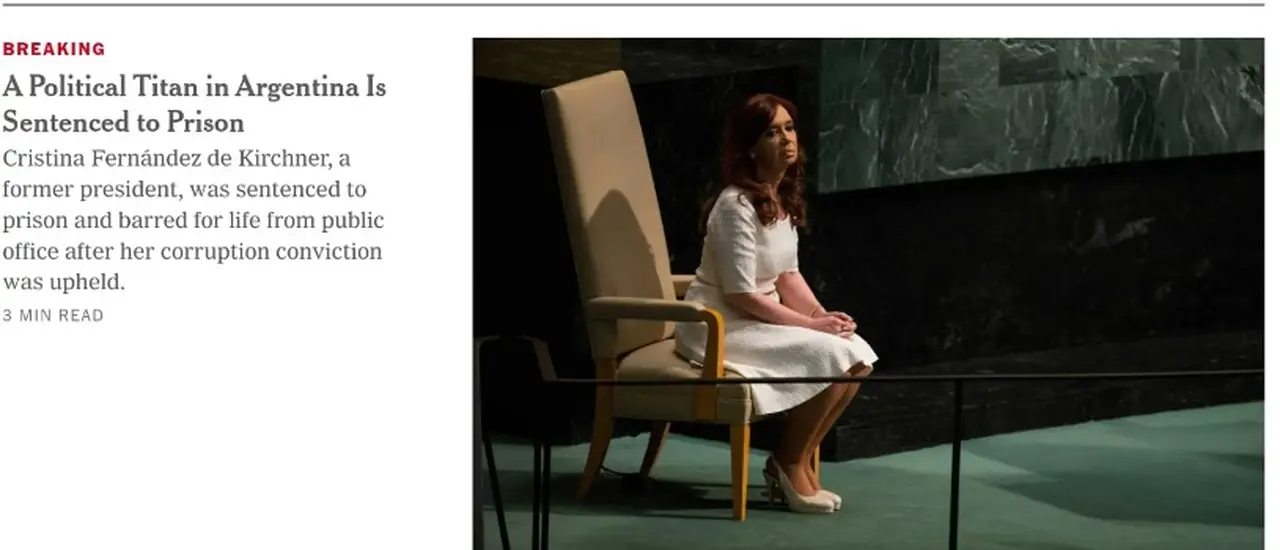 La publicación de The New York Times: 'Un titán político en Argentina es sentenciada'
