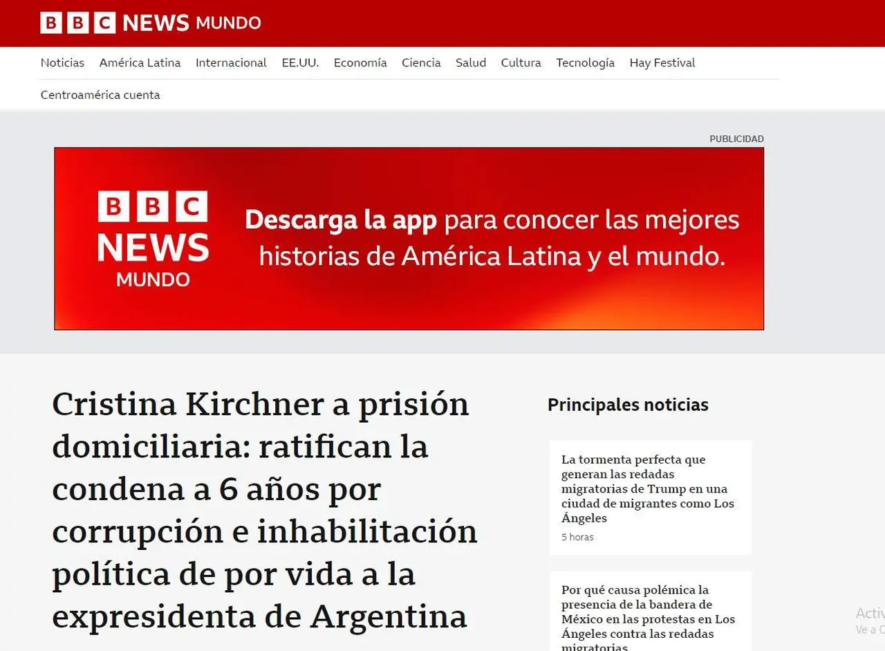 BBC News adelantó que Cristina Kirchner cumplirá prisión domiciliaria