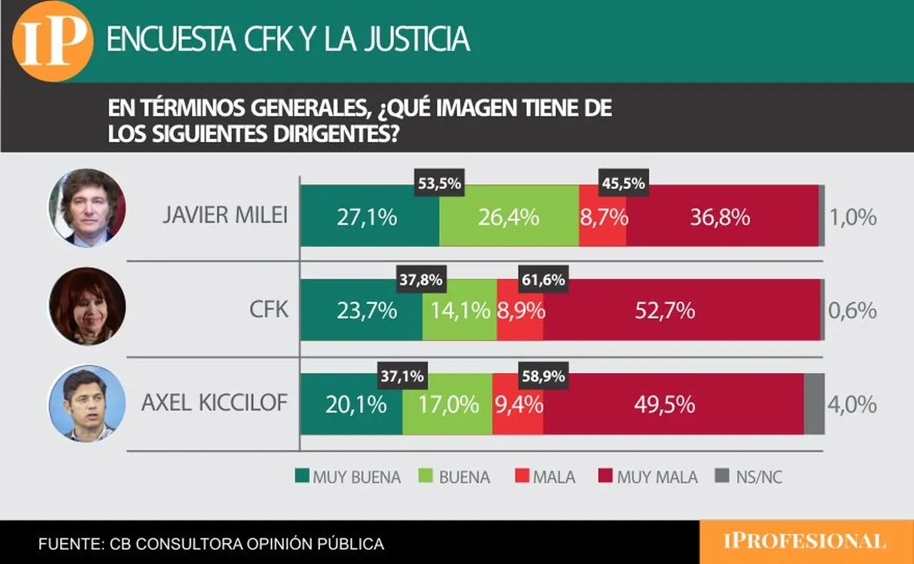 Cómo está la imagen de Milei, Cristina Kirchner y Kicillof