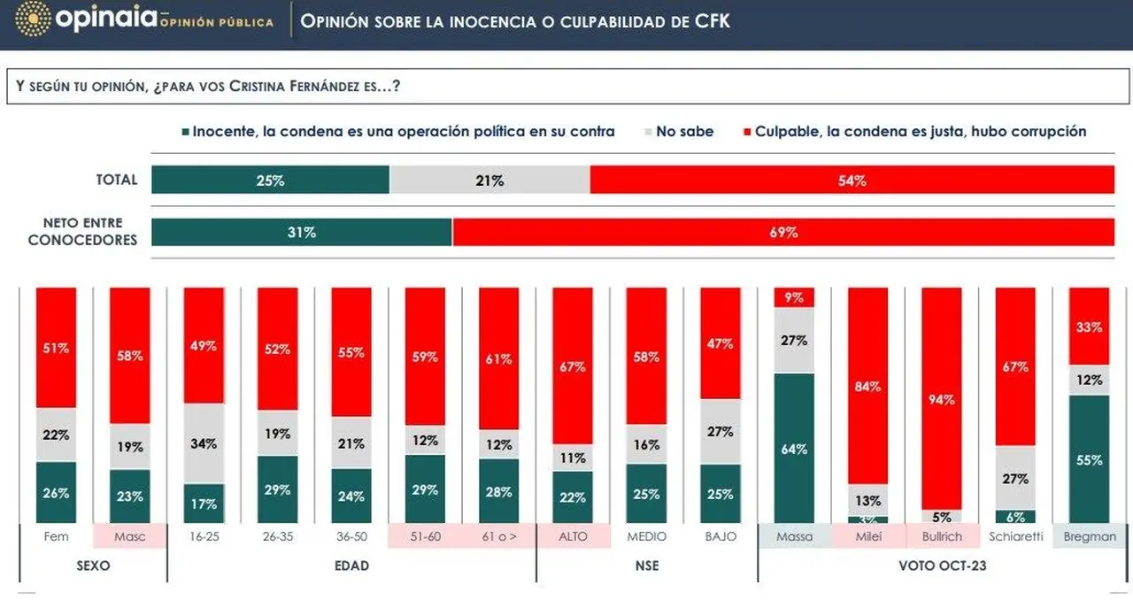 Para la mayoría, Cristina Kirchner es culpable