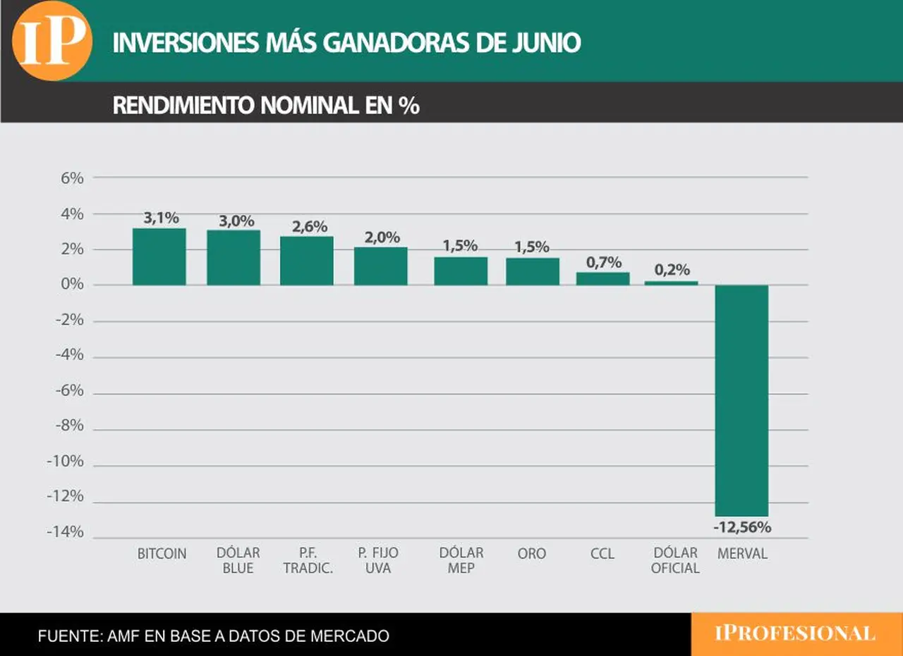 Las inversiones más rentables de junio fueron Bitcoin, dólar blue y plazo fijo.