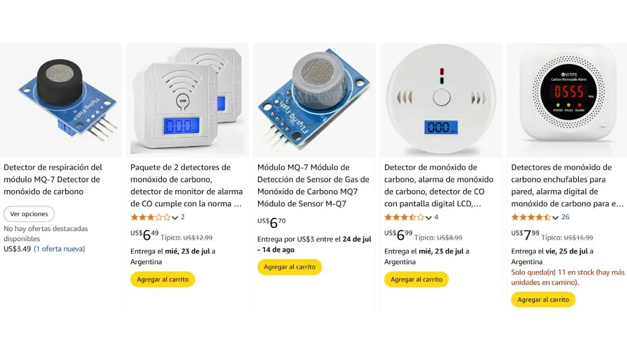 Algunas de las opciones más económicas de detectores de Monóxido de carbono en Amazon