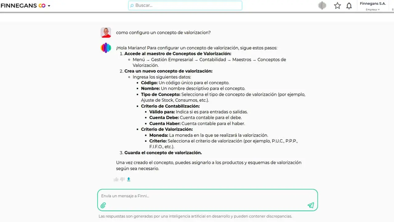 Búsqueda de conocimiento interno a través de Finni.