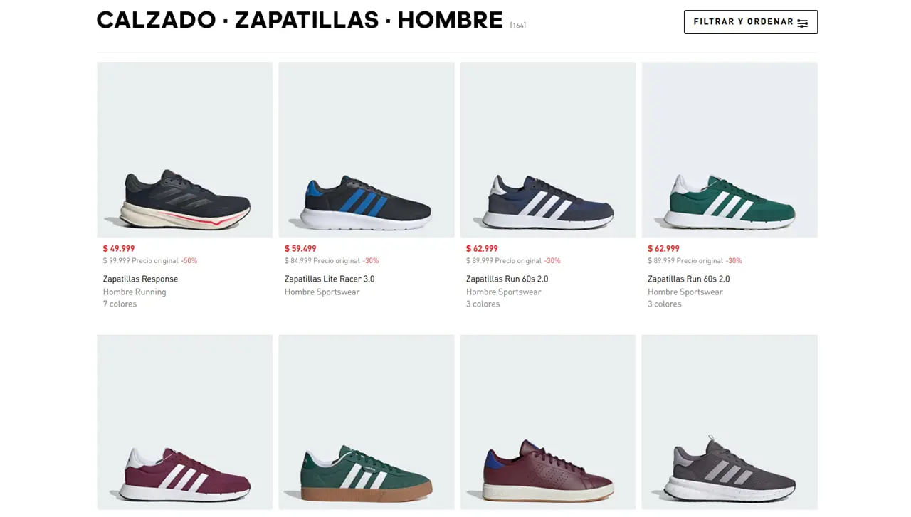 Adidas ofrece zapatillas por menos de $50.000 en su outlet online.