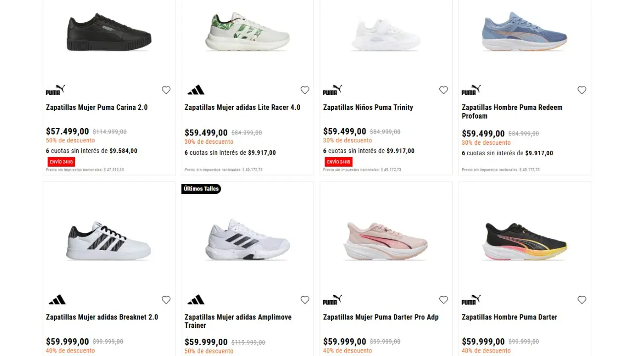 Algunos de los modelos que se ofrecen en la tienda online de On Sports