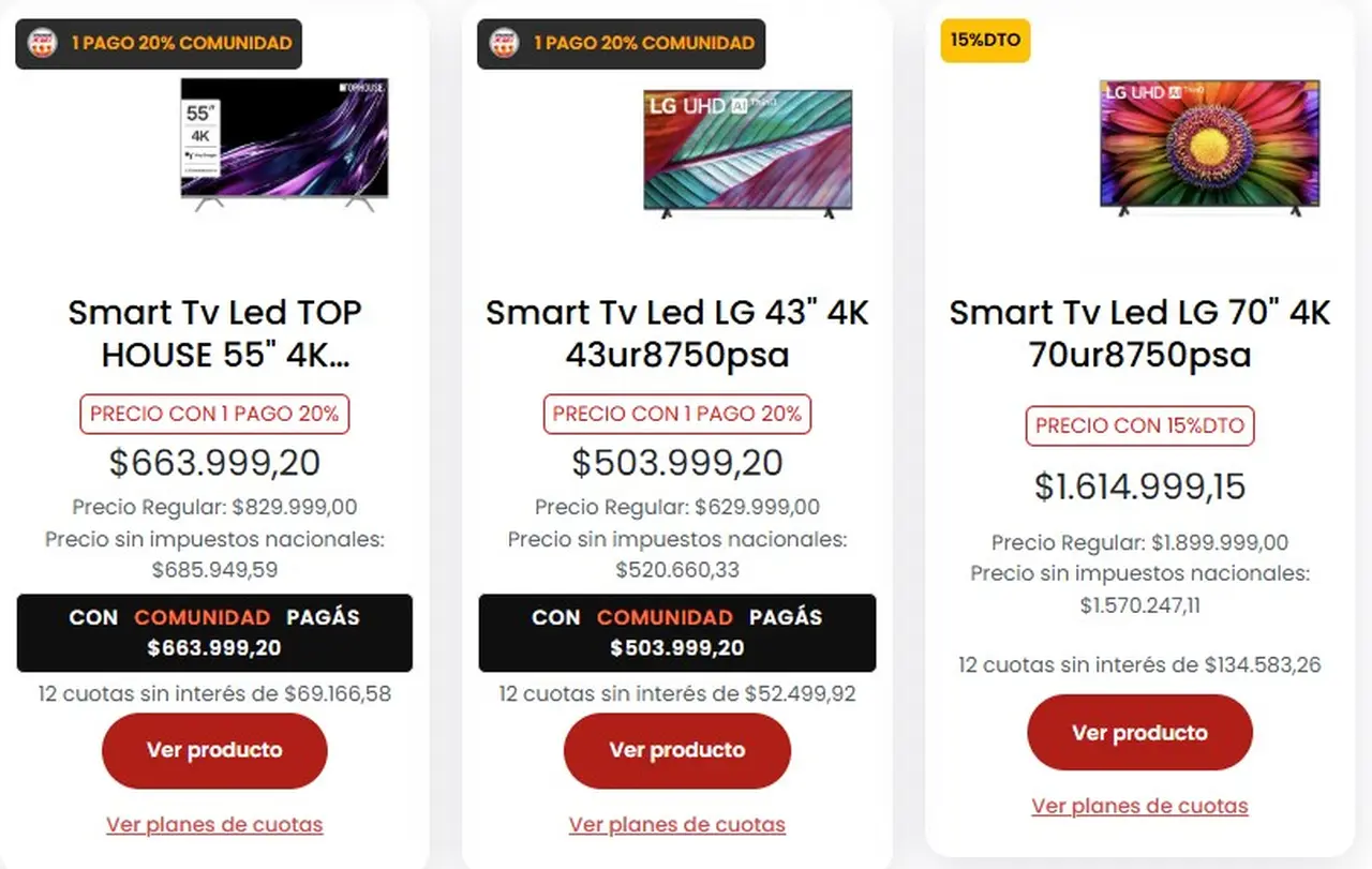 Algunos de los modelos que supermercado Coto vende en cuotas y con descuentos
