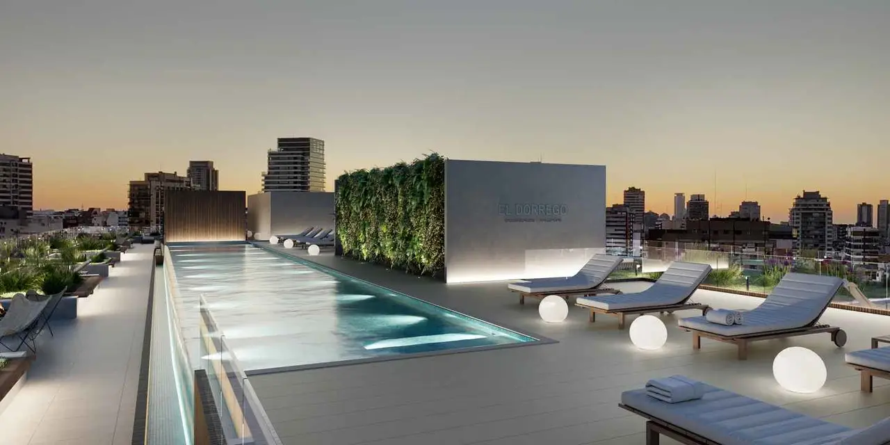 El edificio tendrá piscina de 18 m de largo, gimnasio, coworking, SUM, terrazas verdes y sky bar 
