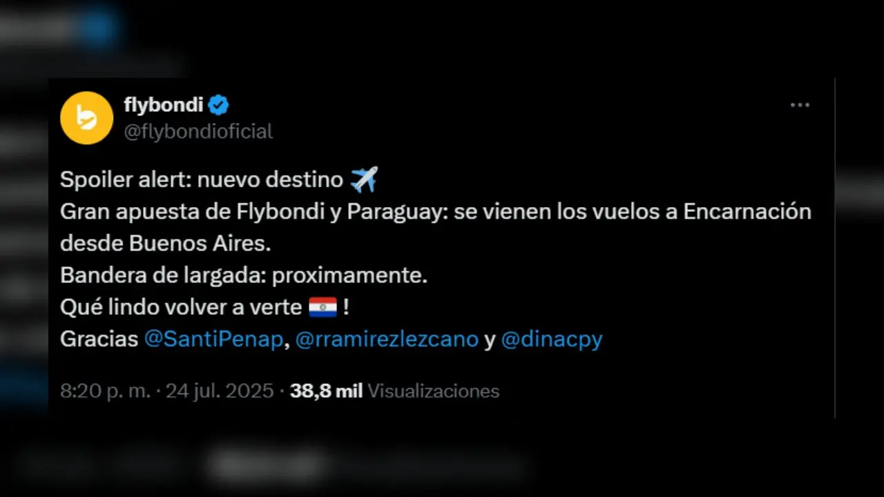El mensaje con el que Flybondi anunció su regreso a Paraguay
