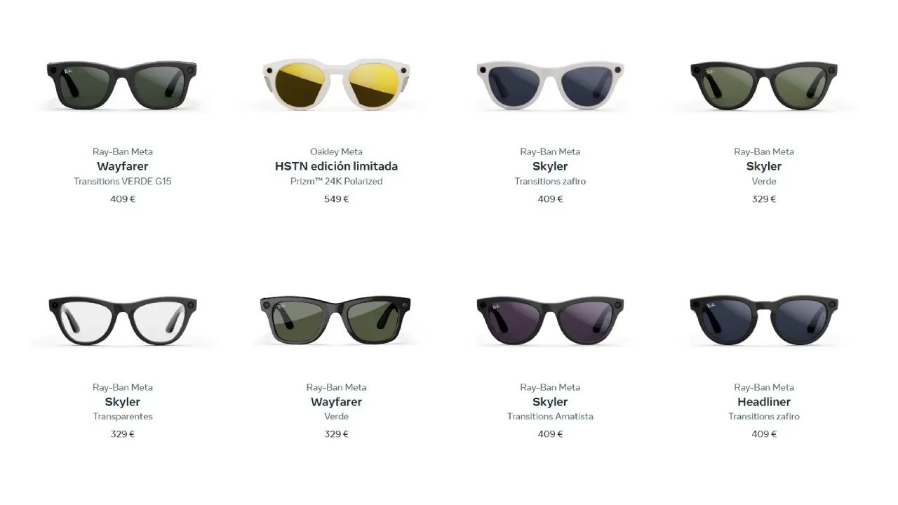 Algunos de los modelos de Ray-Ban Meta, en el sitio oficial
