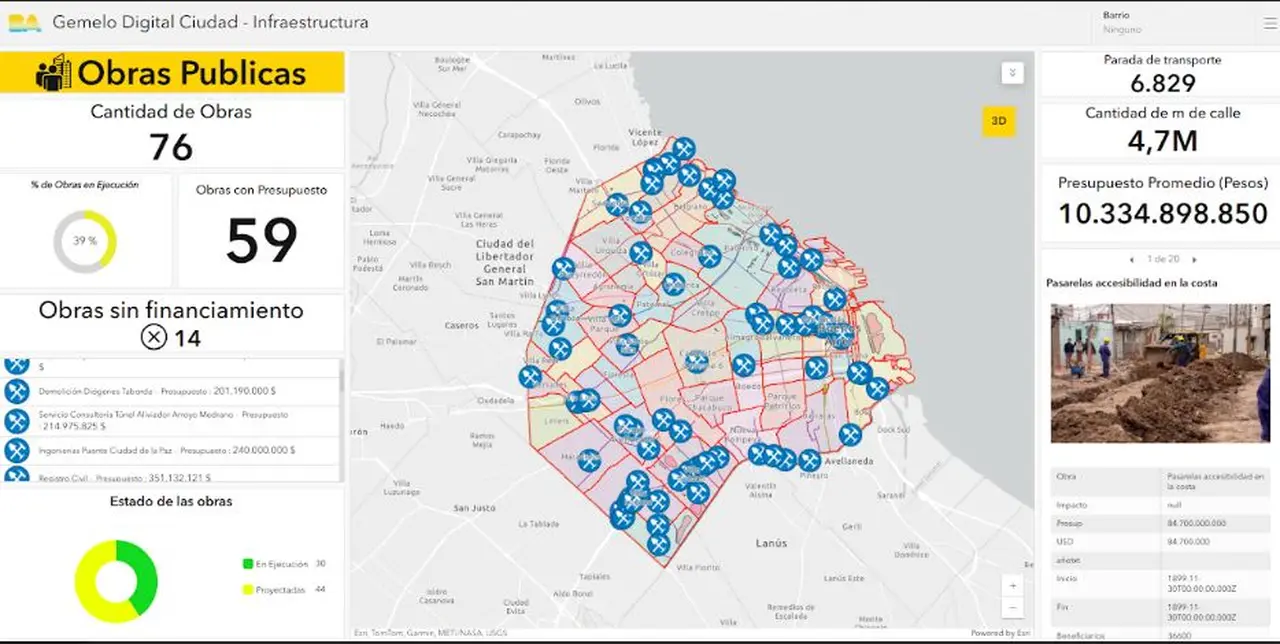 Gemelo Digital - Gestión de Obras Públicas, permite visualizar en tiempo real la distribución geográ