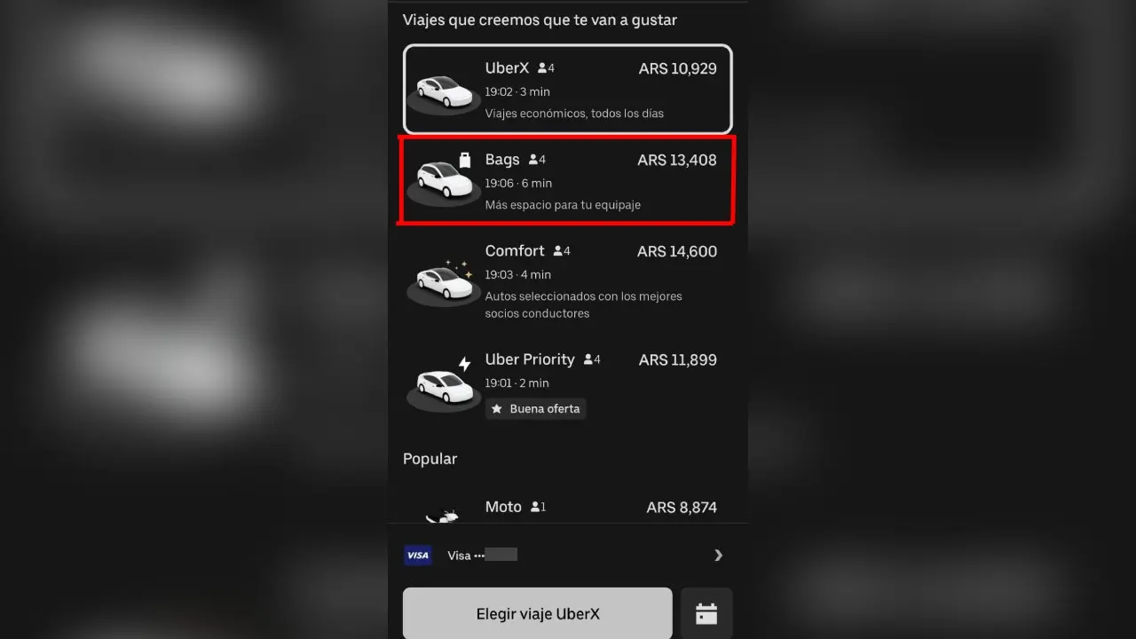 Así se ve la nueva opción de Uber: 'Bags', para llevar hasta dos valijas