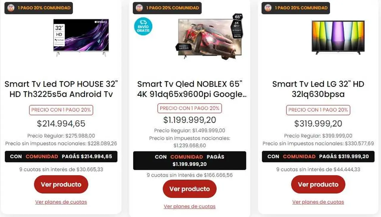 Algunas de las ofertas de televisores baratos en supermercado Coto