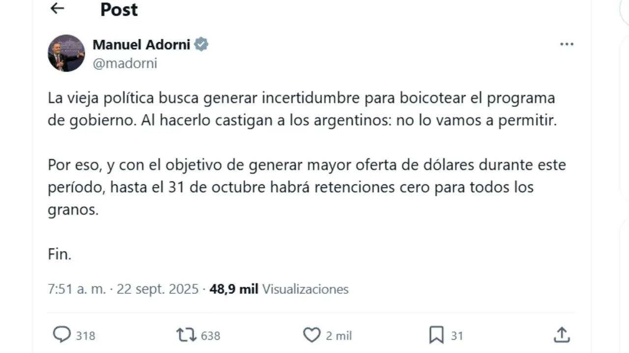La medida fue anunciada por el vocero presidencial, Manuel Adorni, en medio de la suba del tipo de c