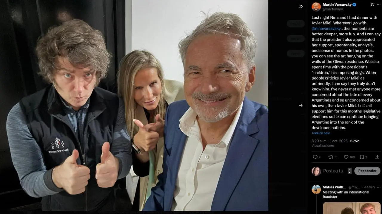 A principio de mes, Varsavsky cenó con Milei en la Quinta de Olivos