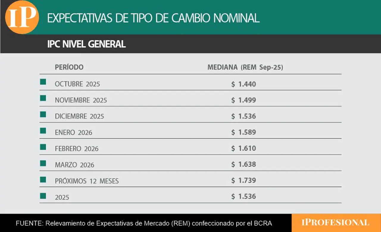 El precio esperado para el dólar mayorista llega a $1.536 para fin de año.