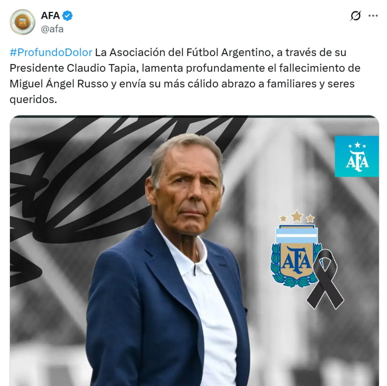 El mensaje de la AFA por la muerte de Miguel Ángel Russo