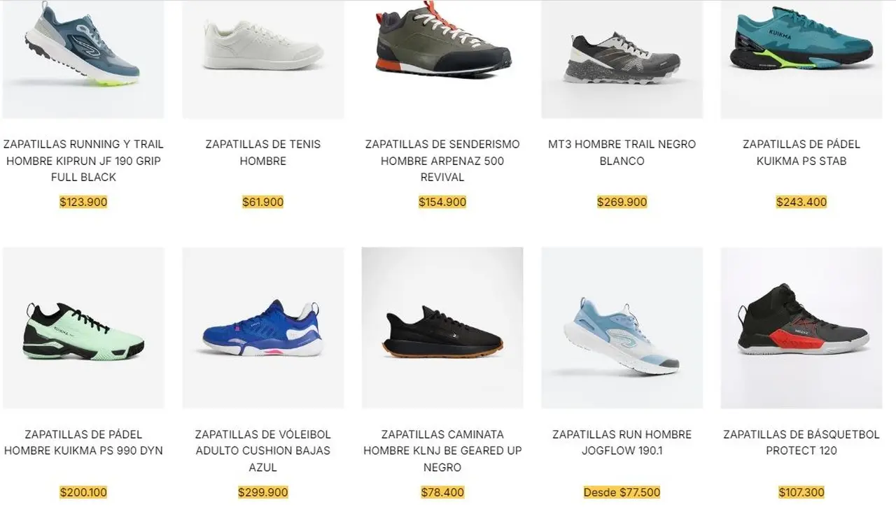 Algunos de los modelos de zapatillas para hombre que vende Decathlon
