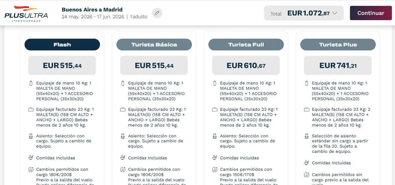 Los precios de los pasajes, según las distintas categorías