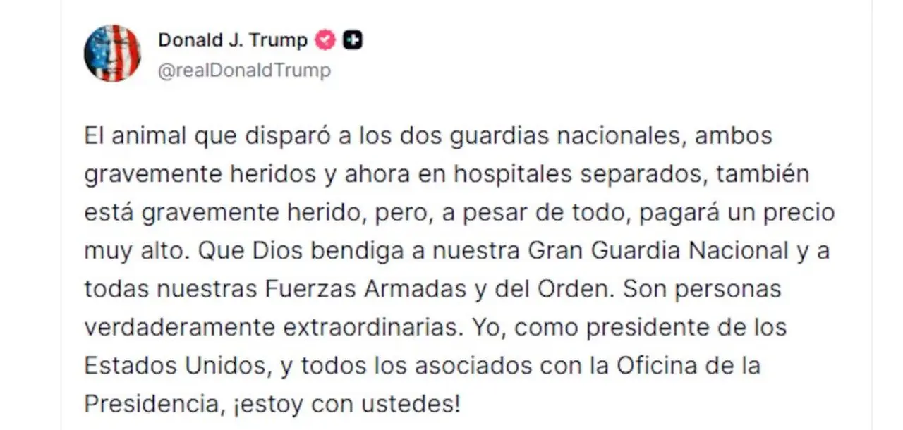El mensaje de Donald Trump tras el tiroteo en Washington