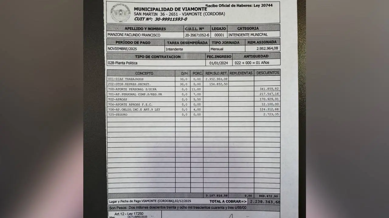 El recibo del sueldo de noviembre de 