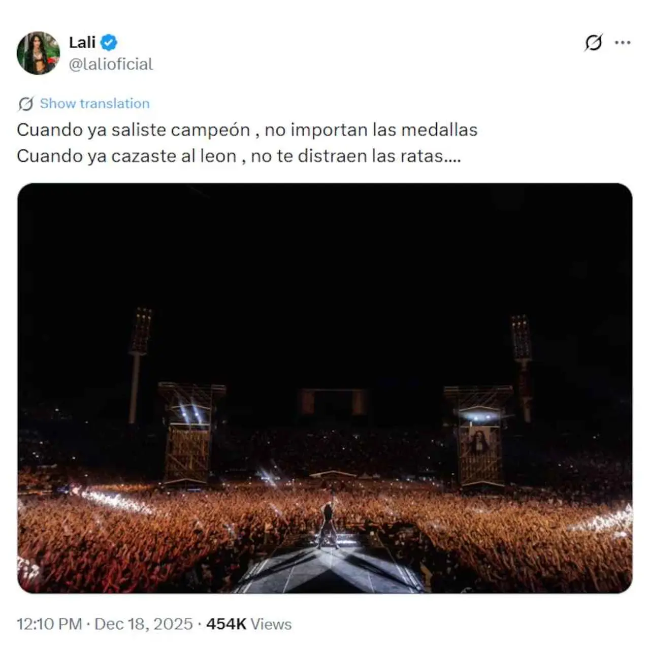 Posteo de Lali contra Milei 