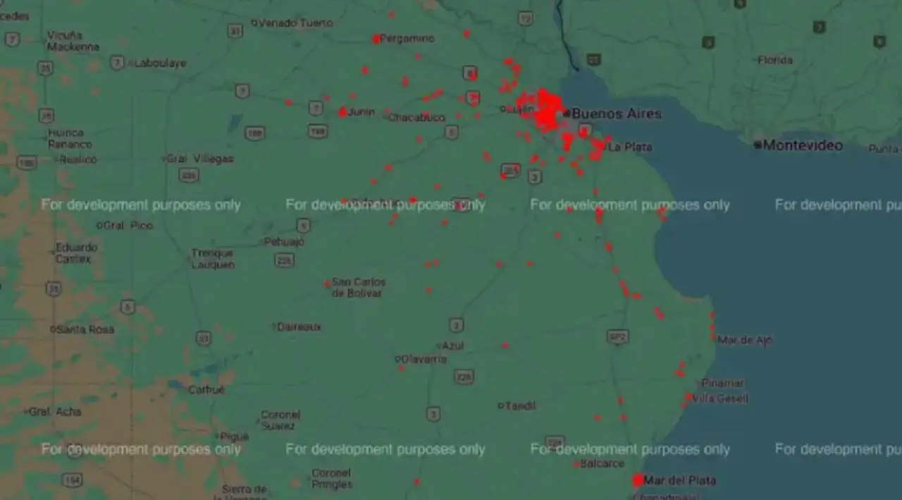 Mapa con la ubicación de los radares de fotomultas en la Costa Atlántica - 