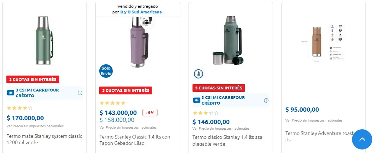 Carrefour vende el termo Stanley con descuento y en cuotas sin interés