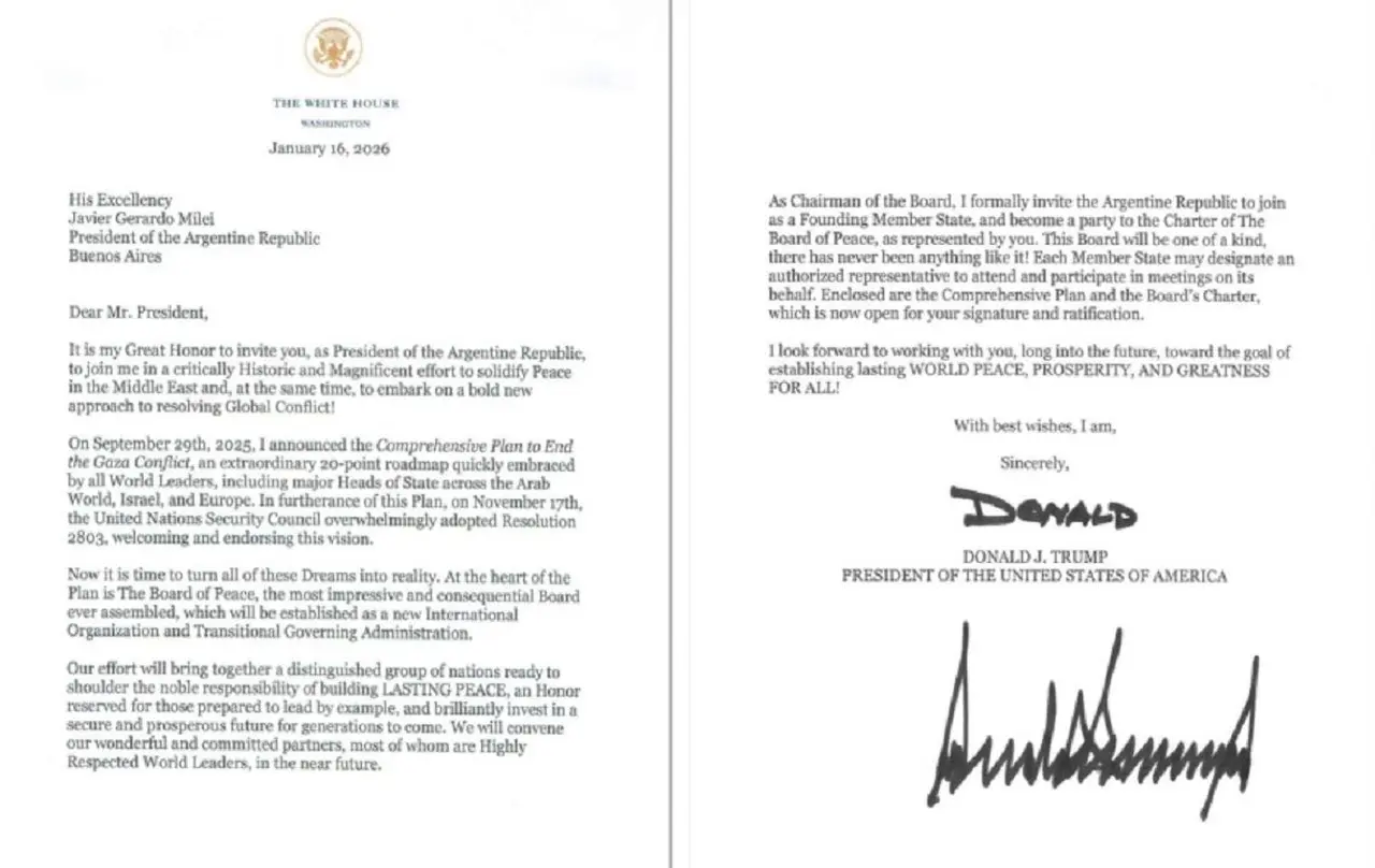Carta de Trump a Milei que compartió el presidente argentino en las redes sociales