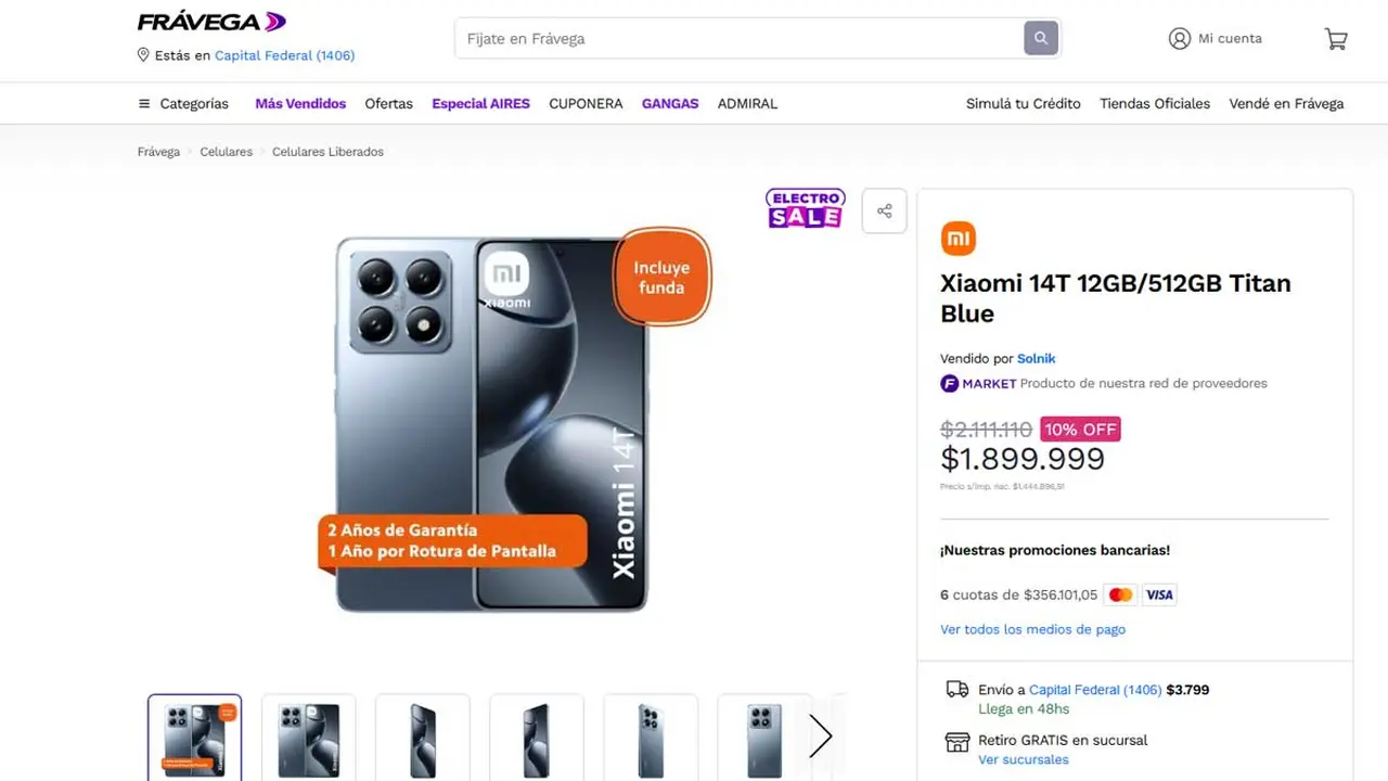 El Xiaomi 14T en Frávega el 14 de enero.