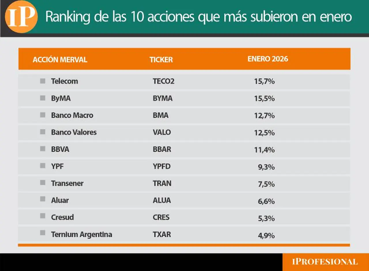 Las acciones de empresas argentinas que más subieron en enero.