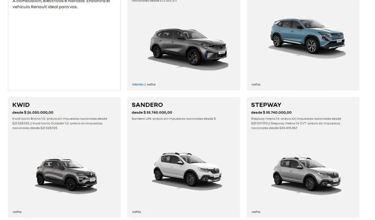 En la página de Renault, en lugar del Sandero, aparece la imagen del Stepway