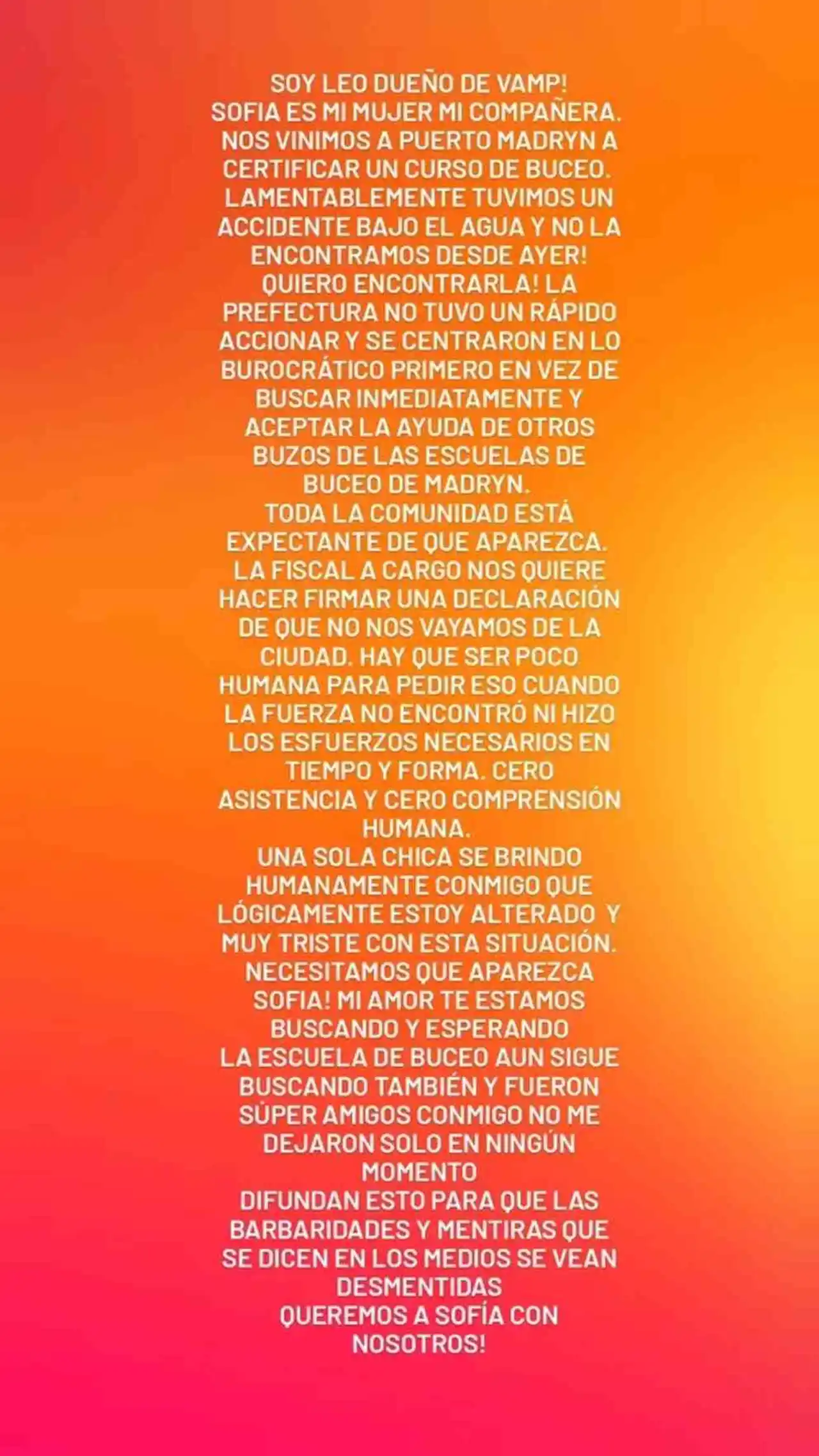 Posteo de Leo, el novio de Sofía Devries