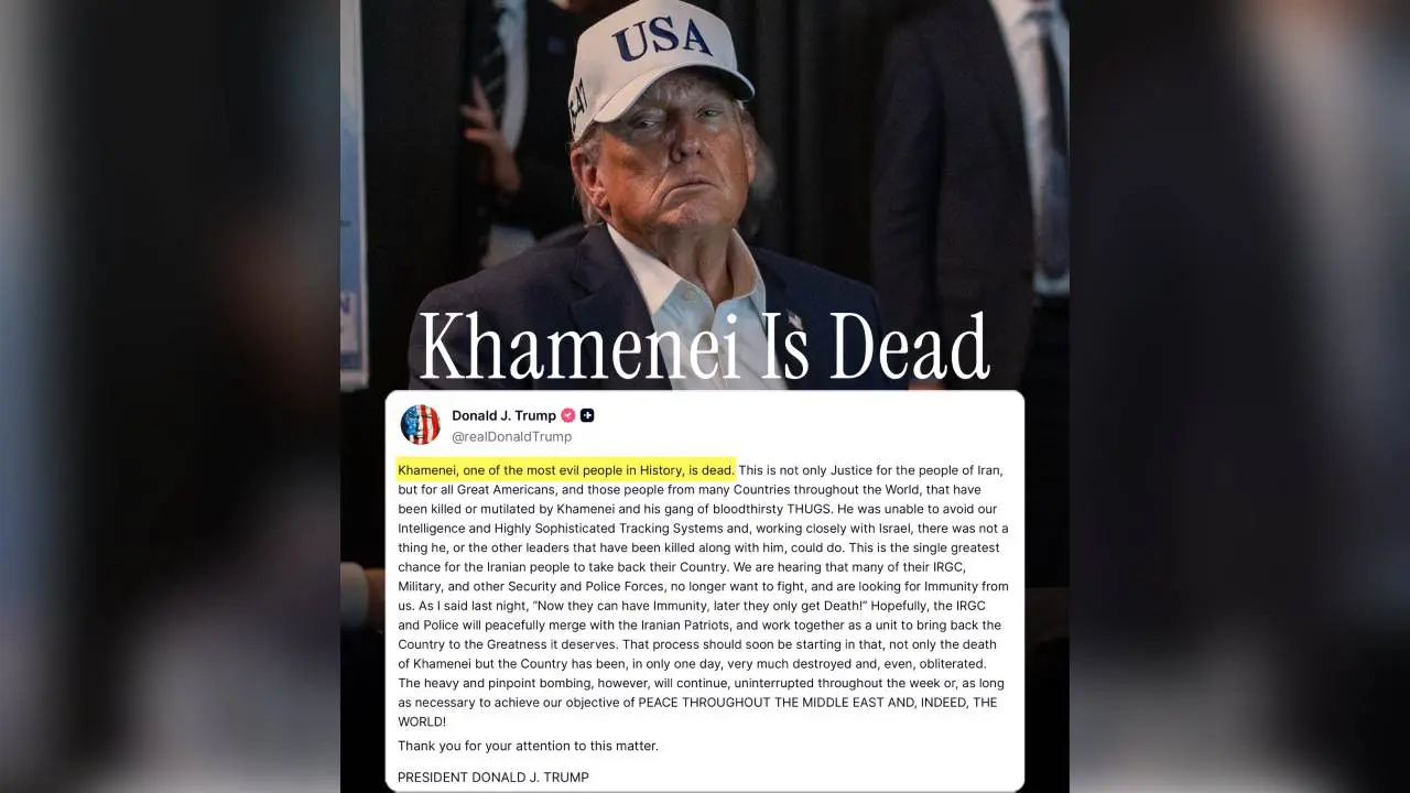 El posteo de Trump confirmando la muerte de Khamenei, el líder supremo de Irán