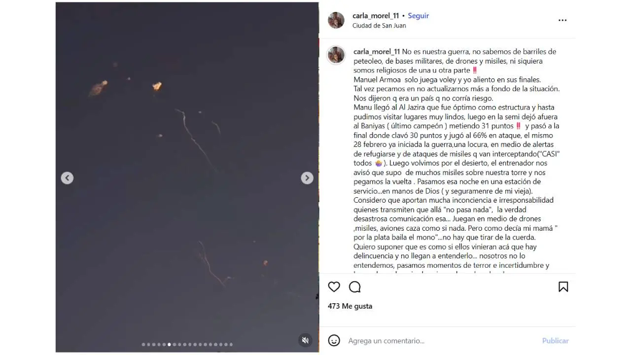 En el posteo que hizo en redes, la argentina Carla