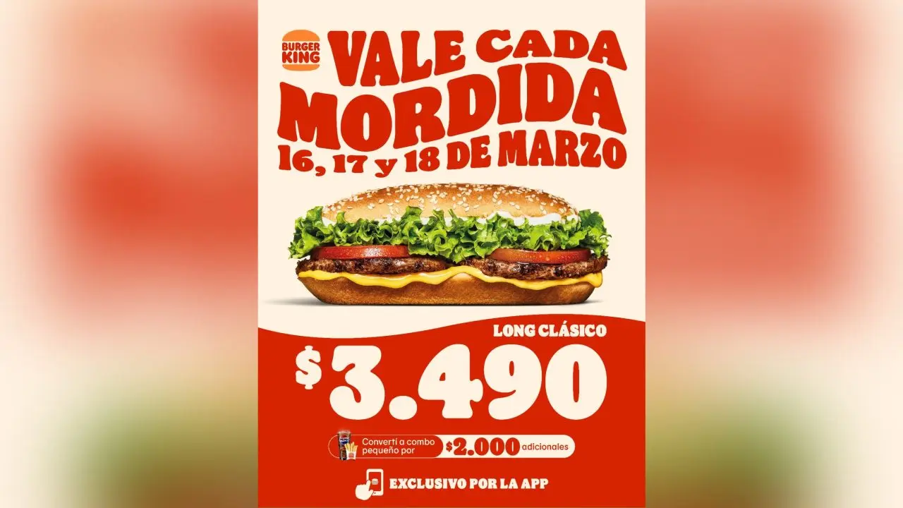 De lunes a miércoles, Burger King ofrece una de sus hamburguesas por un precio muy bajo