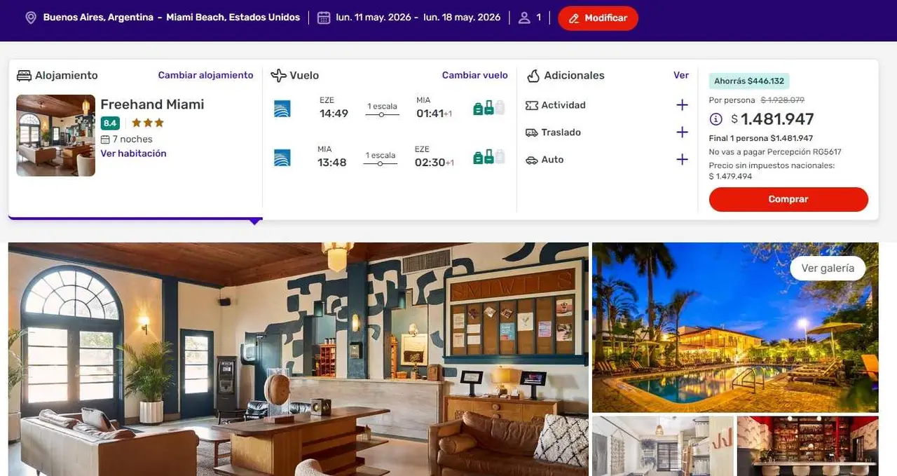 Uno de los paquetes ofrece viaje a Miami por menos de $1,5 millones, con hospedaje en un hostel