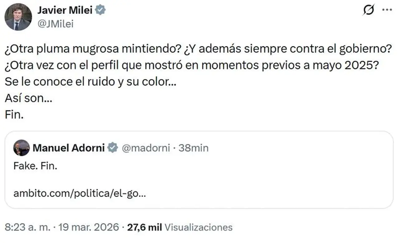 El tuit de Javier Milei contra la periodista Liliana Franco