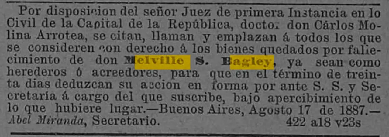 Solicitada para la sucesión de Melville Sewell Bagley