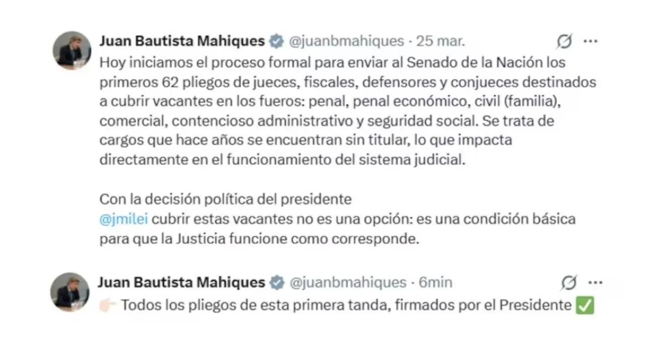 El ministro de Justicia confirmó que todos los pliegos llevan la firma del Presidente
