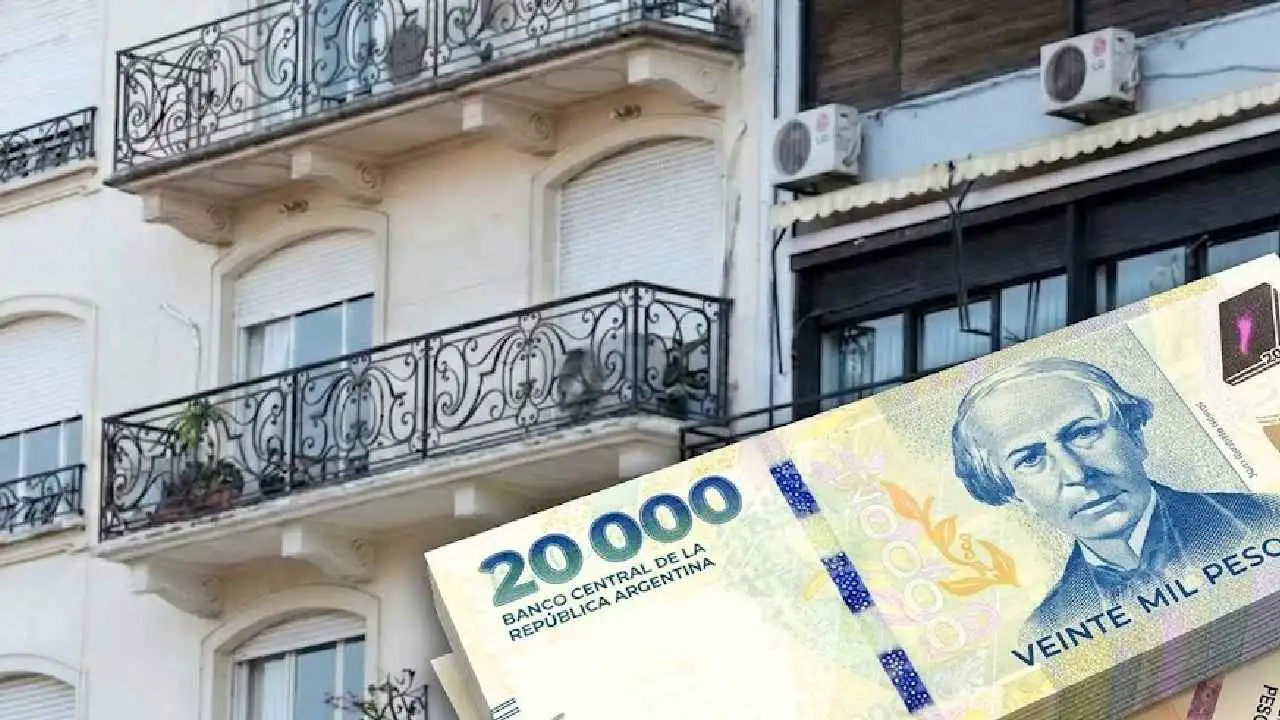 Imagen de un edificio con billetes de pesos