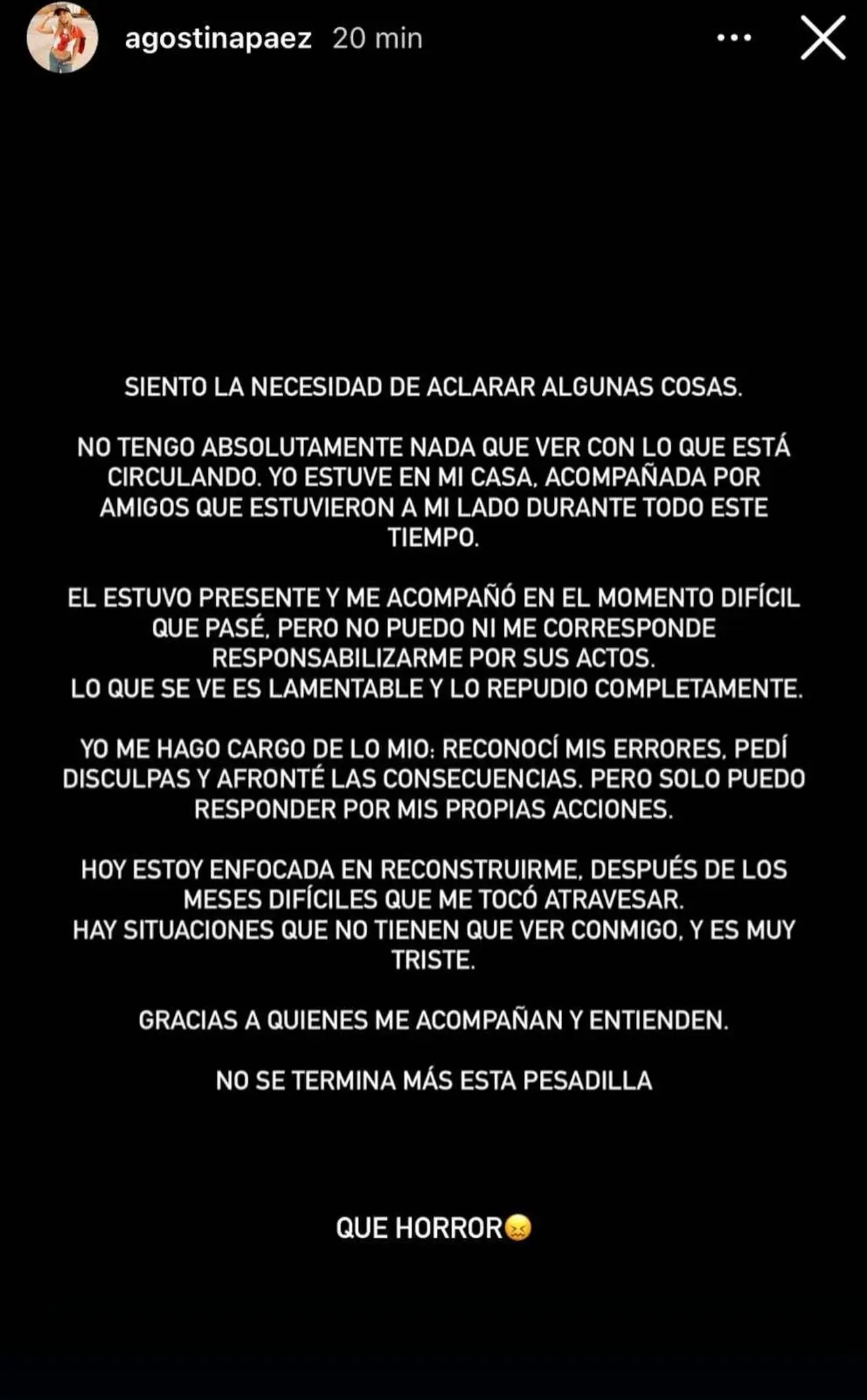 El mensaje de Agostina Páez tras los gestos de su padre