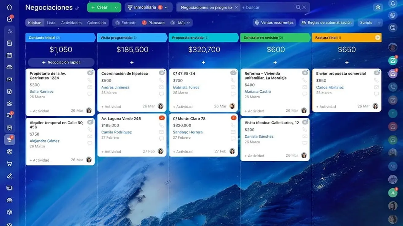 Bitrix facilita el seguimiento de leads y clientes que buscan comprar o vender propiedades.