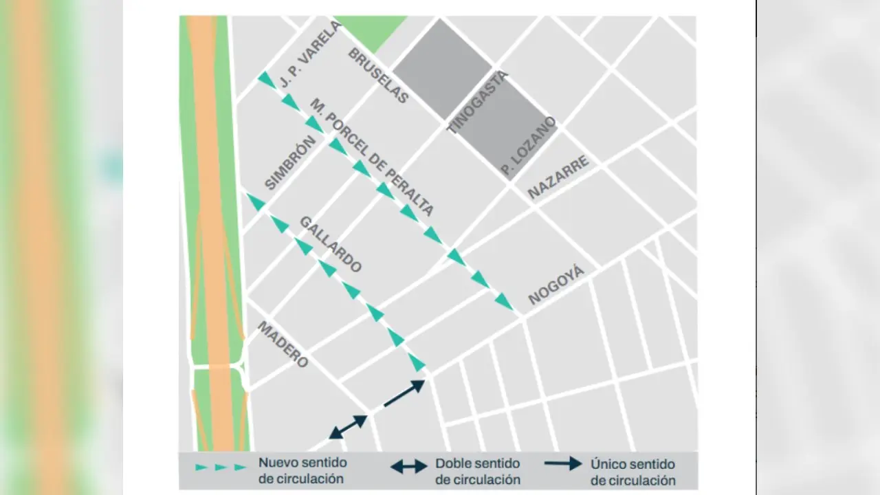 El mapa con el nuevo sentido de circulación de las calles Gallardo y Manuel Porcel de Peralta